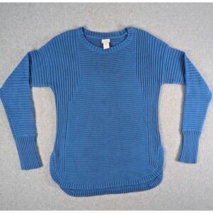 Aspen Blue Mixed Rib Knit Sweater Medium Pullover Long Sleeve Coastal Minimalist